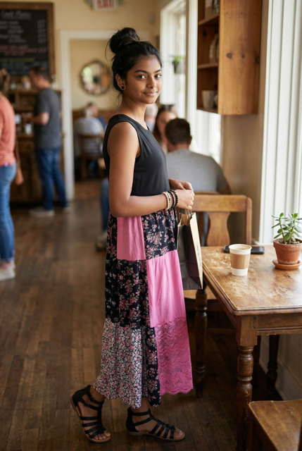 XL Pink and Black Patchwork Tank Dress