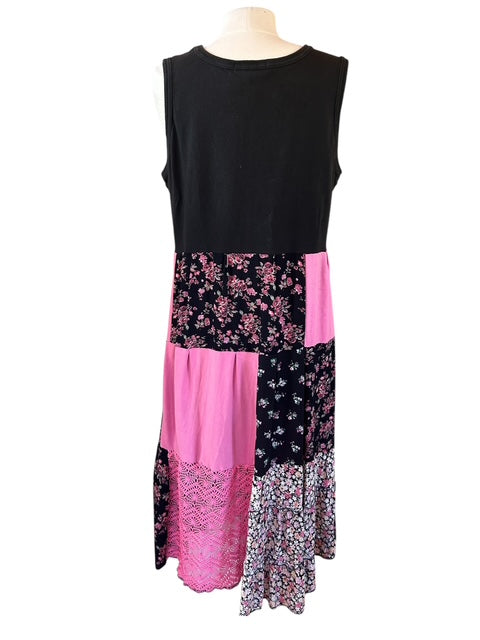 XL Pink and Black Patchwork Tank Dress image 2