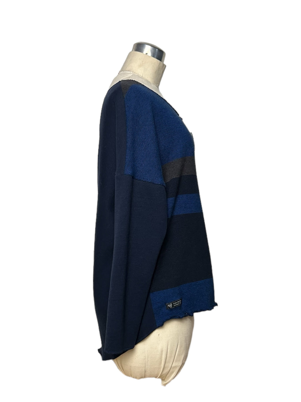 Women's Size Medium Upcycled Blue Patchwork Sweater image 2