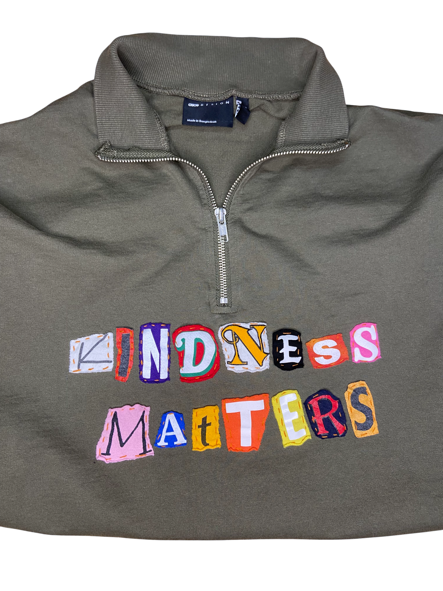 Kindness Matters Olive Green 1/4 Zip Pullover - Size Large image 3