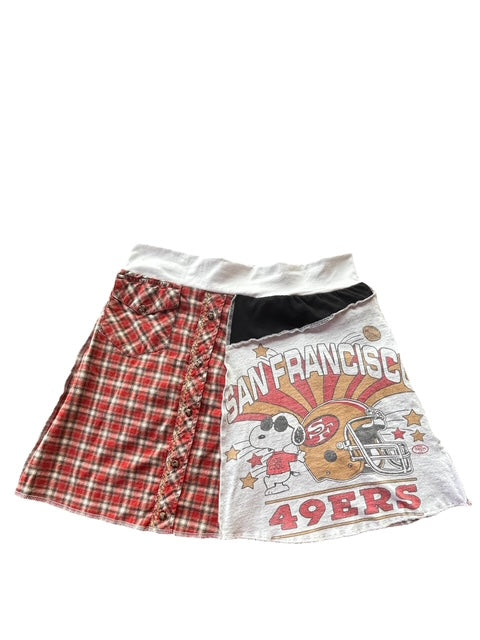 Upcycled Plaid Snoopy T-Shirt Skirt with a Pocket image 3