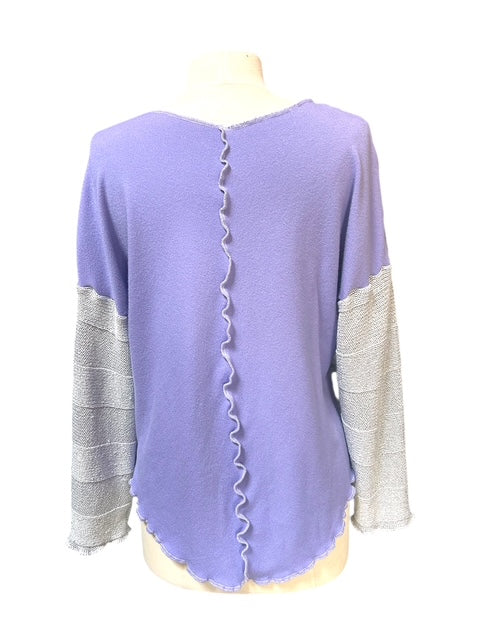 Size Small Silver and Purple Patchwork Sweater with Floral Pattern image 4