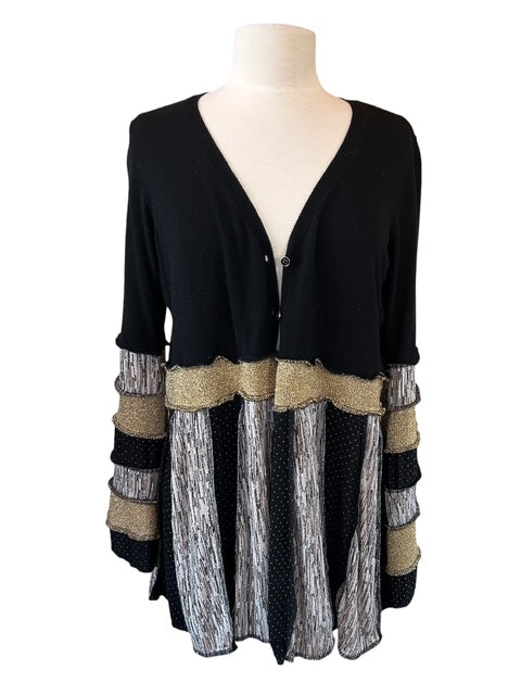 XL Black and Gold Patchwork Sweater Cardigan image 2