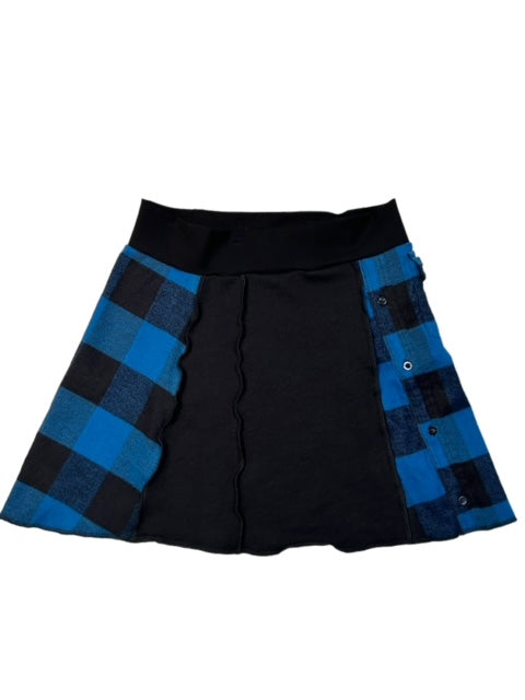 Size Large Upcycled Black and Blue Flannel Skirt image 6