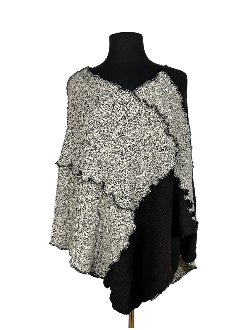 Eco-Friendly Black and White Sweater Poncho image 0
