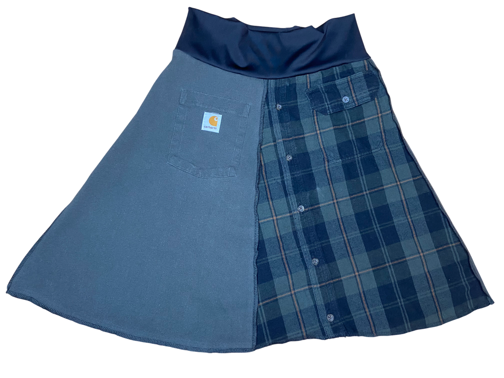 Upcycled Carhartt & Flannel Skirt – “DLTBGYD” – Size Small image 2