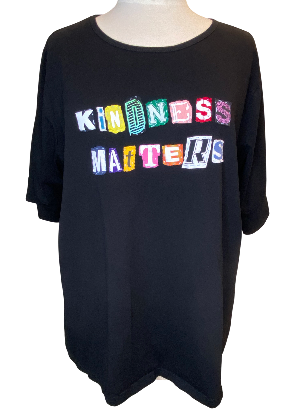 Upcycled Black T-Shirt – “Kindness Matters” – Size 2XL image 0