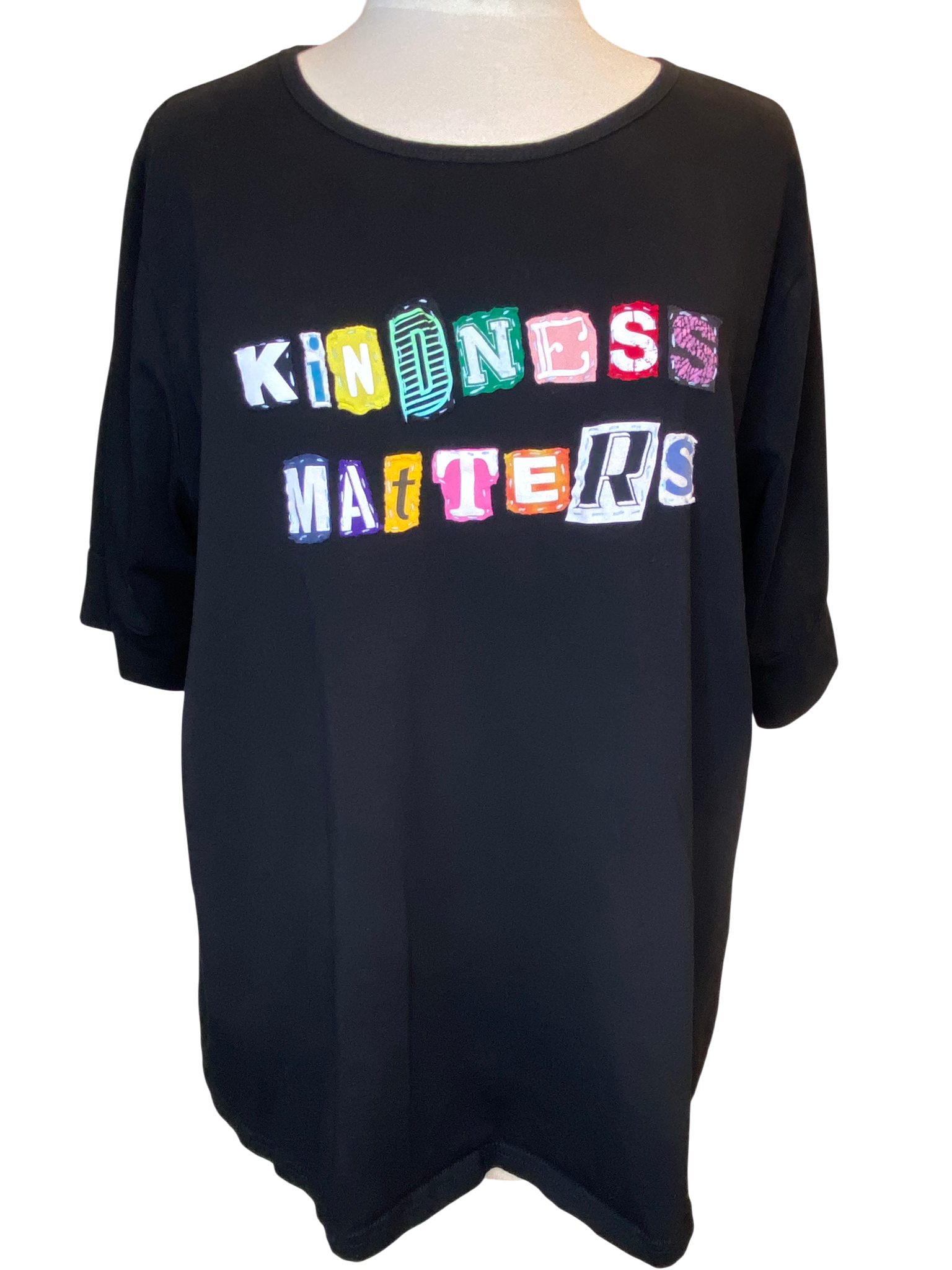 Upcycled Black T-Shirt – “Kindness Matters” – Size 2XL image 0