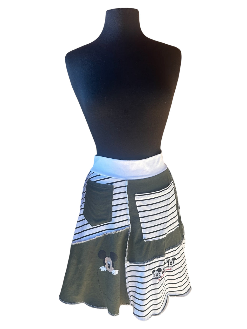 Size Small Upcycled Mickey Mouse T-shirt Skirt with Pockets image 1
