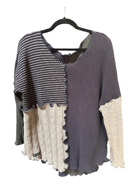 Size Large Dark Blue and Gray Sweater made from Repurposed Sweaters image 3