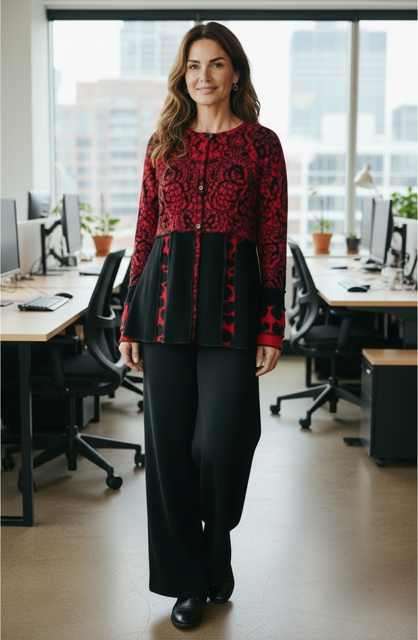 Size XXL/1X Red & Black Patchwork Sweater image 0