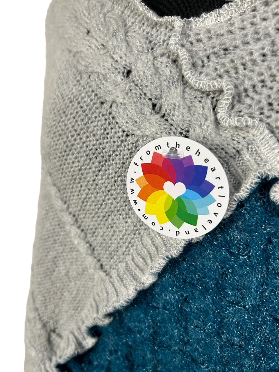 Elegant Light Gray and Teal Sweater Poncho image 6