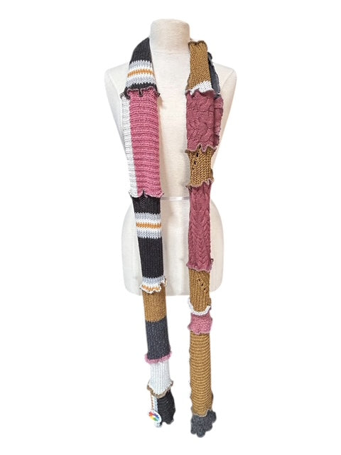 Creative Pink Rust Gray Patchwork Scarf with Repurposed Sweater Pieces image 3