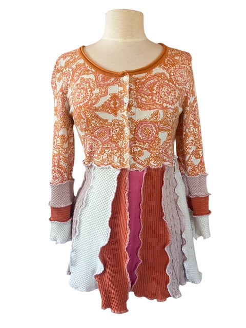 Size Medium Pink and Peach Patchwork Cardigan image 4