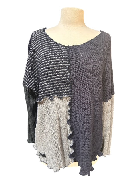 Size Large Dark Blue and Gray Sweater made from Repurposed Sweaters image 0