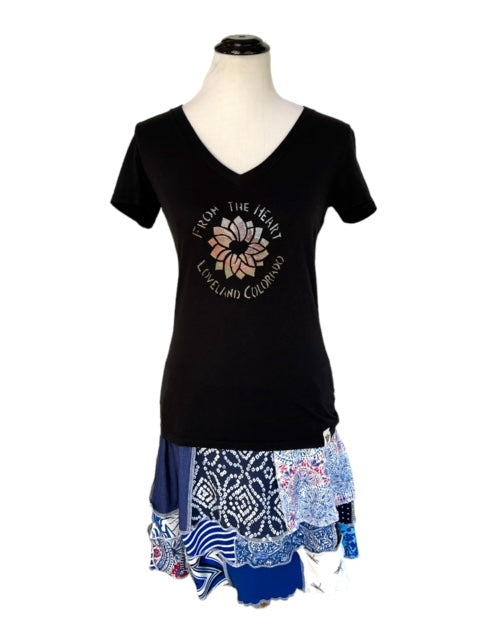 Eco-Friendly X-Large Blue Patchwork Skirt with Unique Design image 2