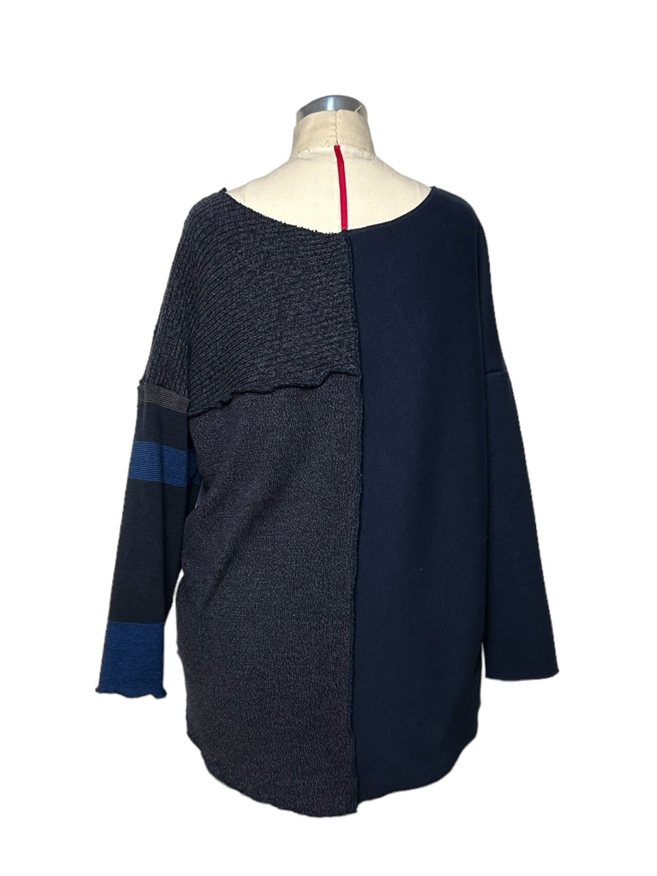 Women's Size Medium Upcycled Blue Patchwork Sweater image 1