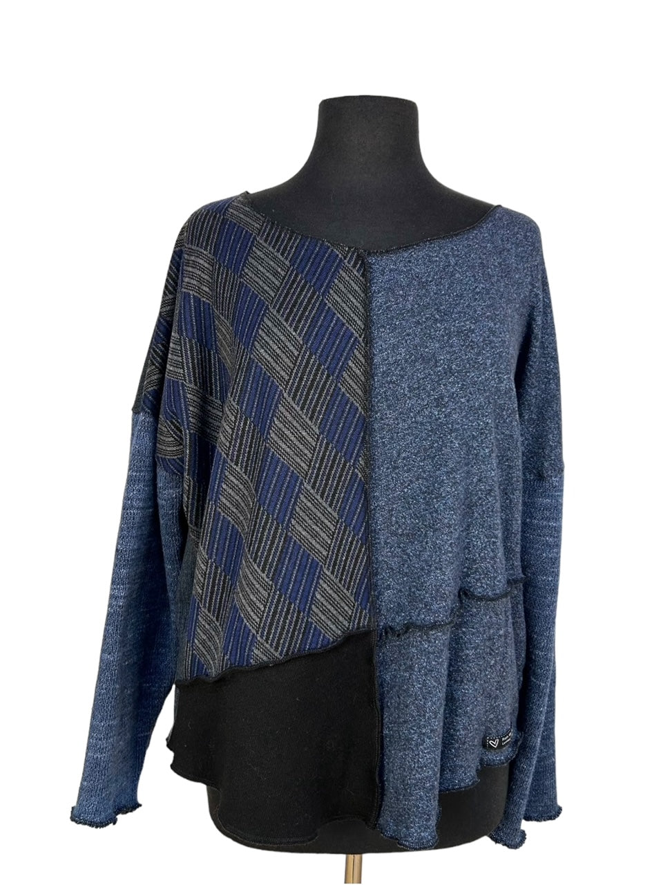 Blue Patchwork Sweater for Plus Size Women image 0