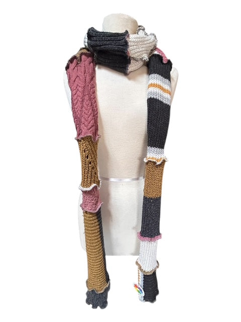 Creative Pink Rust Gray Patchwork Scarf with Repurposed Sweater Pieces image 1