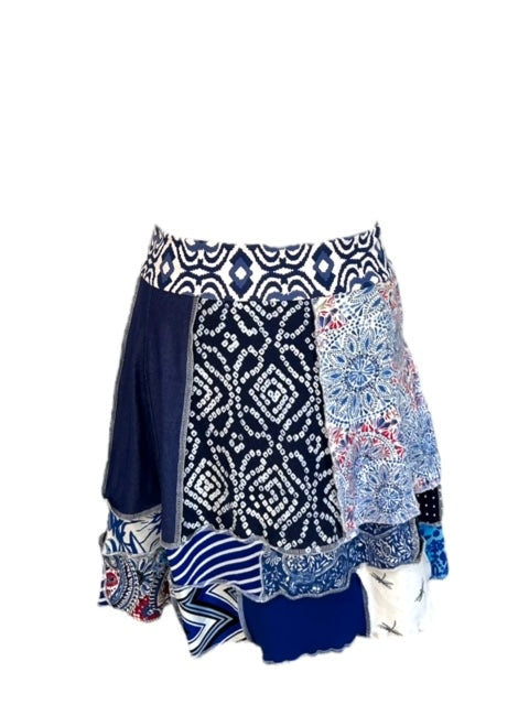 Eco-Friendly X-Large Blue Patchwork Skirt with Unique Design image 0