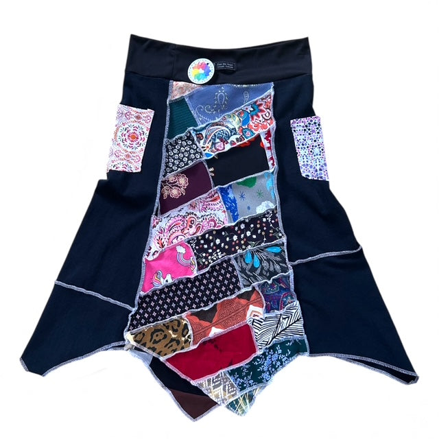 Size Medium Upcycled Patchwork Skirt with a Handkerchief Hemline and a Pocket image 1