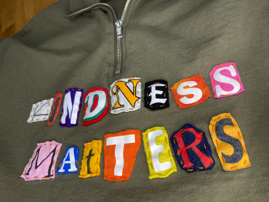 Kindness Matters Olive Green 1/4 Zip Pullover - Size Large image 5