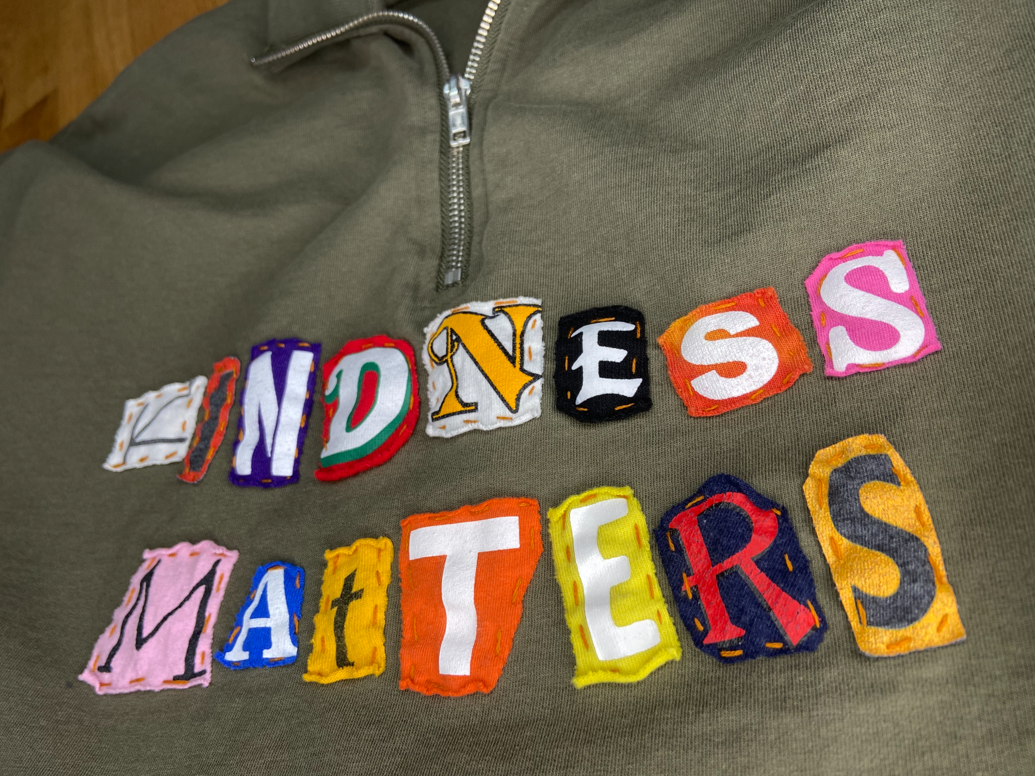 Kindness Matters Olive Green 1/4 Zip Pullover - Size Large image 5
