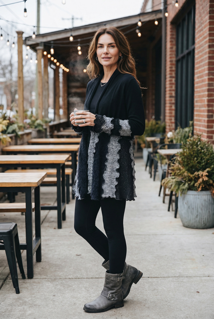 Size Large Black and Gray Patchwork Cardigan image 0