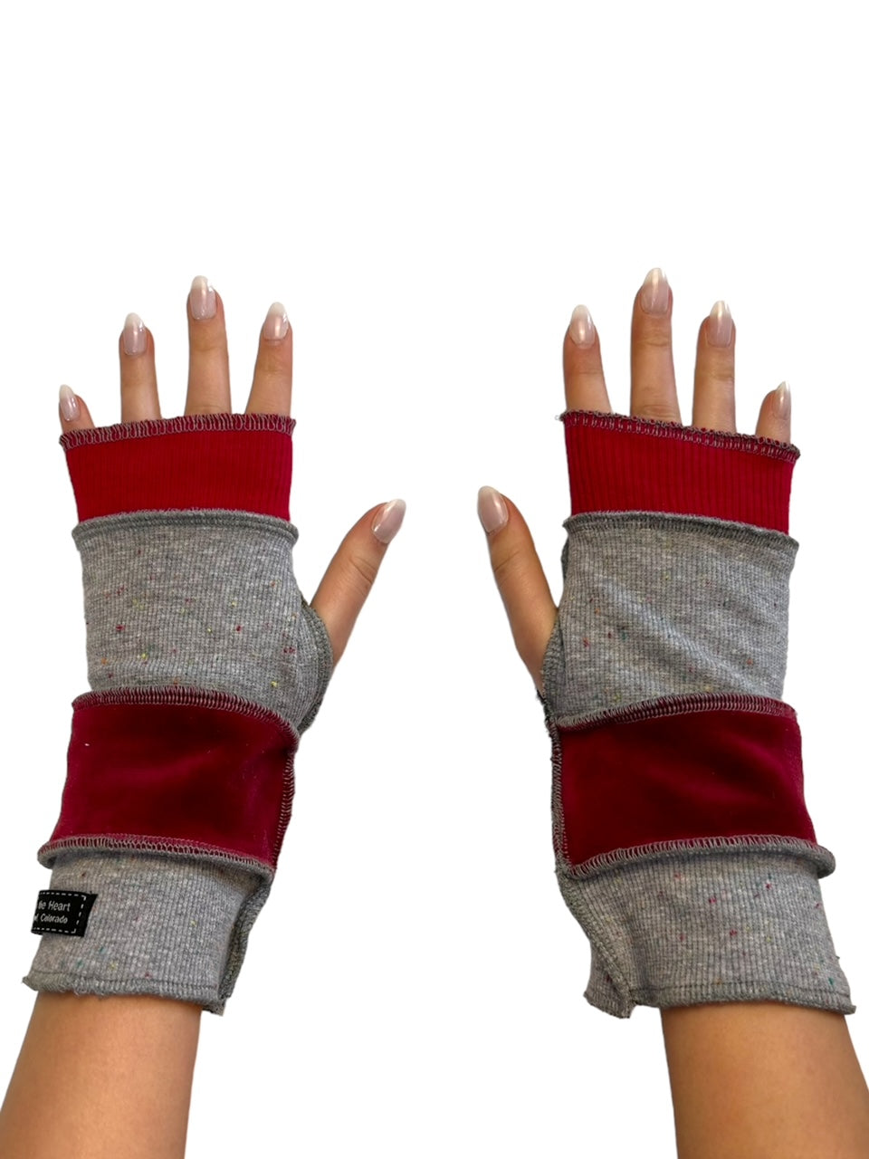 Orange and Gray Fingerless Gloves image 0
