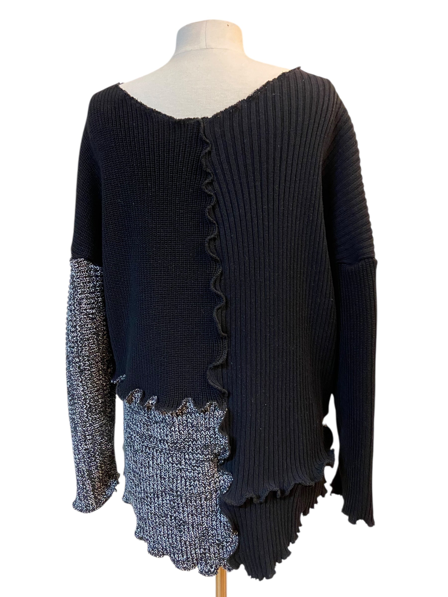 Size XL Upcycled Black and White Upcycled Patchwork Sweater image 2