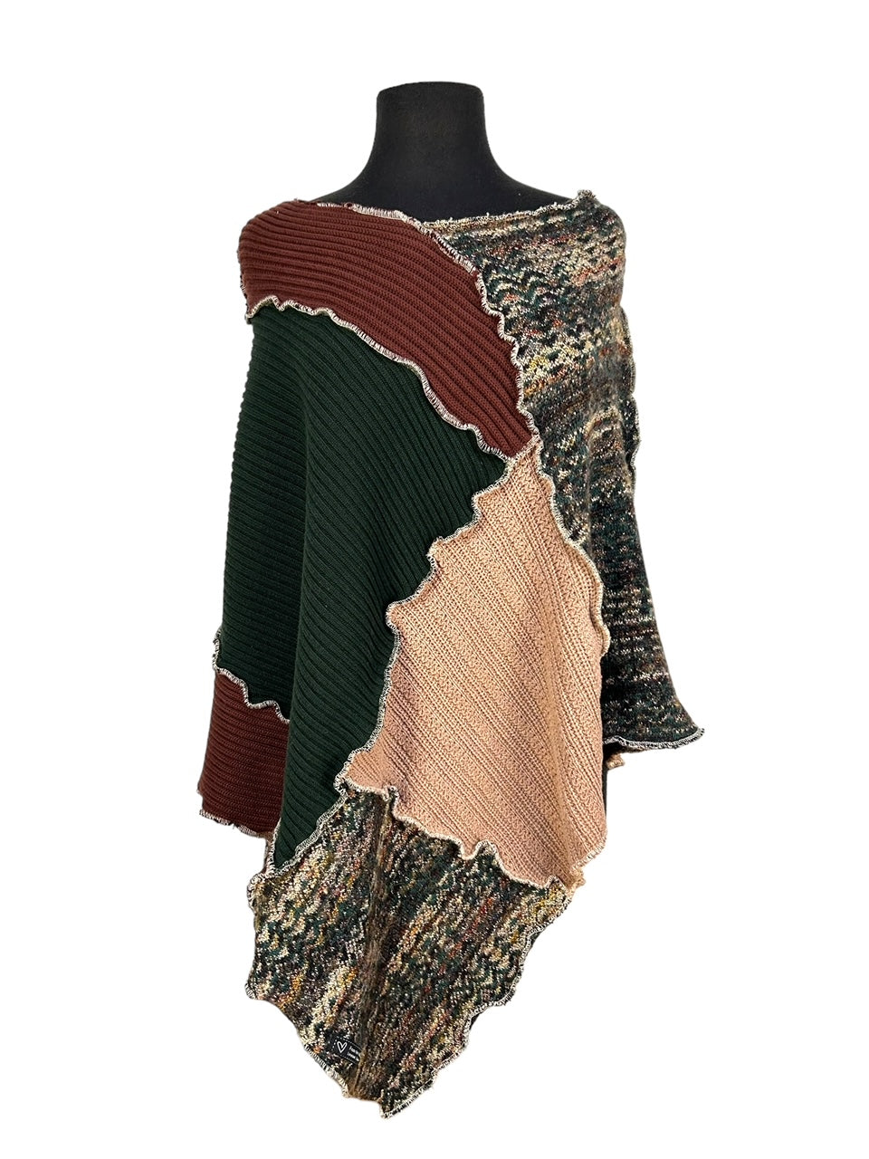 Handcrafted Brown and Green Poncho for Women image 0