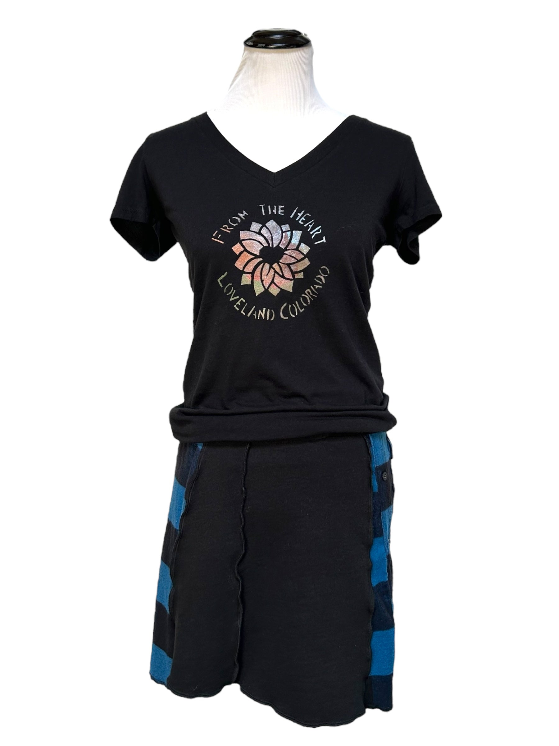 Size Large Upcycled Black and Blue Flannel Skirt image 1