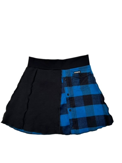 Size Large Upcycled Black and Blue Flannel Skirt image 0