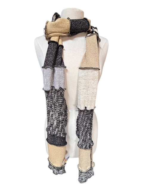 Sparkly Gold and Black Upcycled Patchwork Sweater Scarf image 0