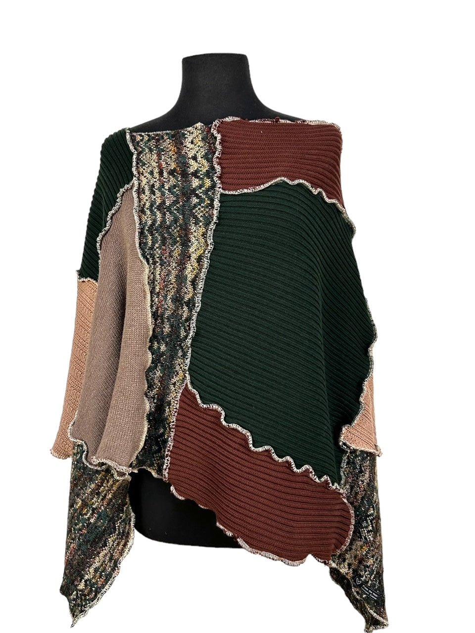 Handcrafted Brown and Green Poncho for Women image 4