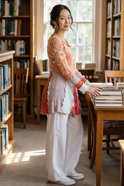 Size Medium Pink and Peach Patchwork Cardigan image 0