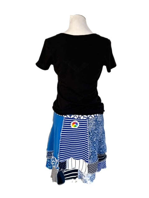 Eco-Friendly X-Large Blue Patchwork Skirt with Unique Design image 3