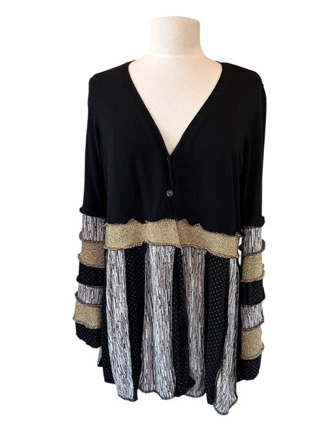 XL Black and Gold Patchwork Sweater Cardigan image 4