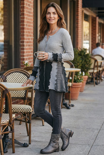 Women's Size Large Gray Patchwork Cardigan image 3