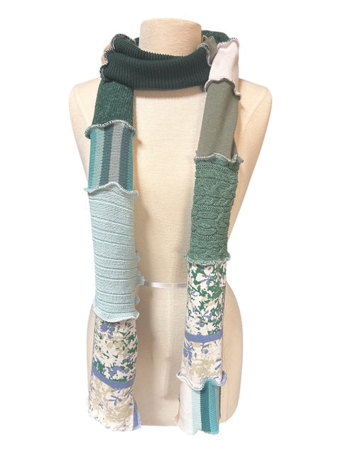 Green and Blue Patchwork Scarf made from Repurposed Sweaters image 3