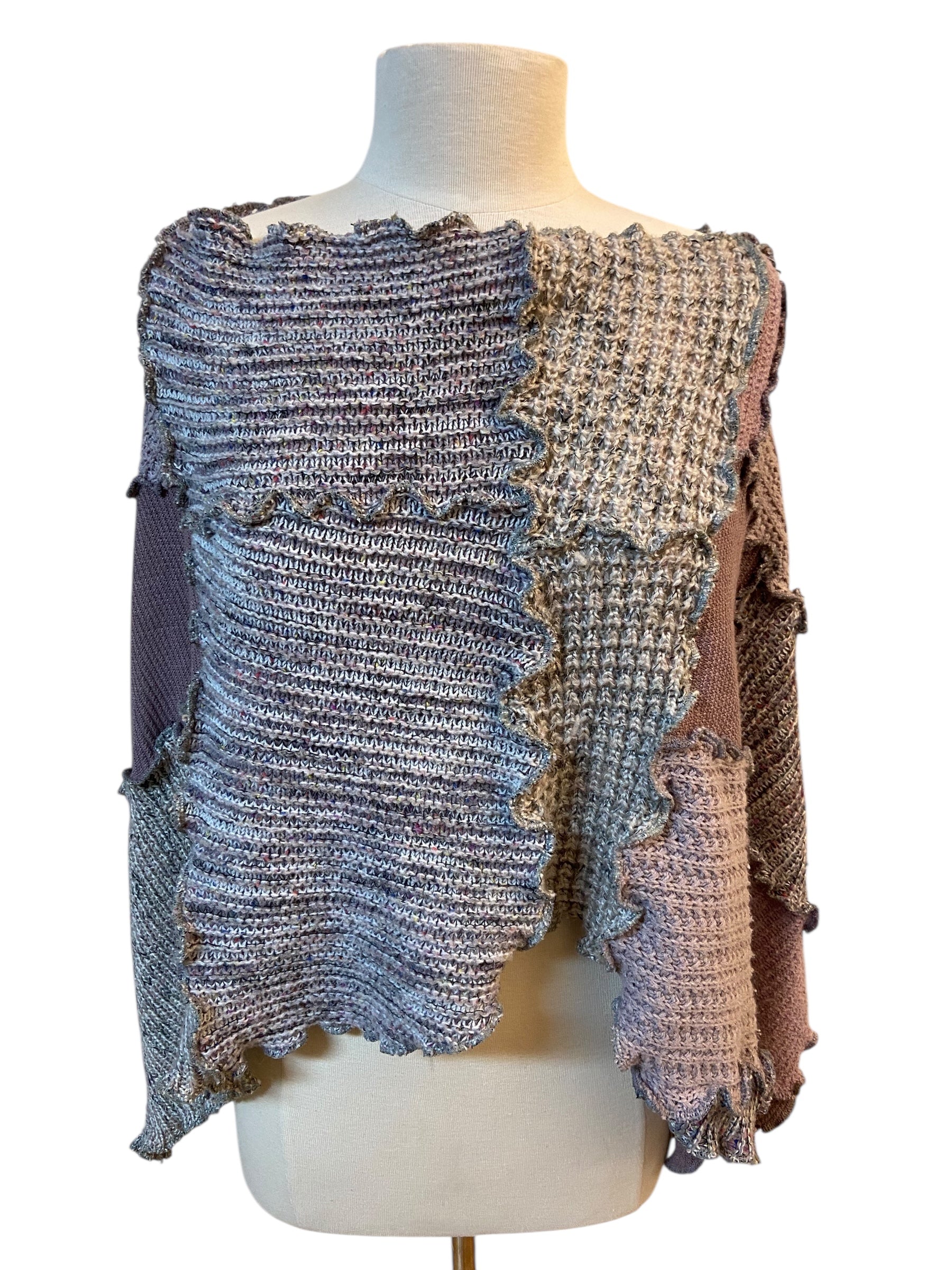 One Size Purple & Gray Patchwork Poncho image 2