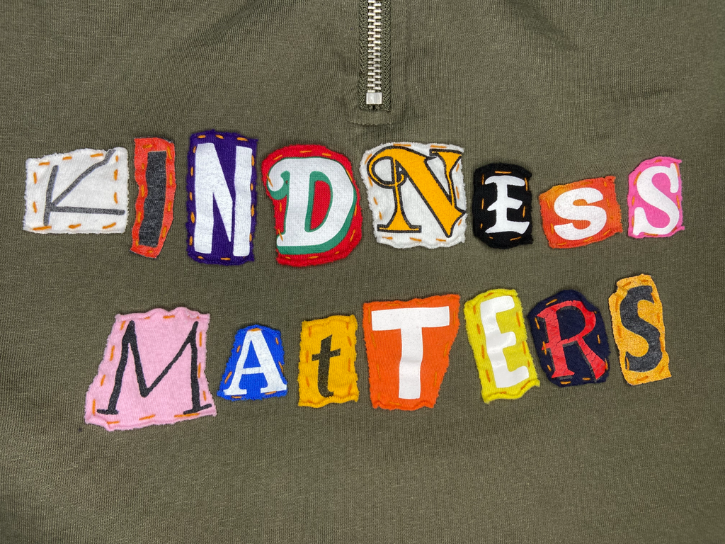 Kindness Matters Olive Green 1/4 Zip Pullover - Size Large image 4