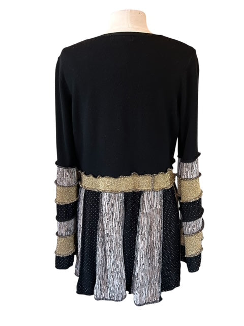 XL Black and Gold Patchwork Sweater Cardigan image 1