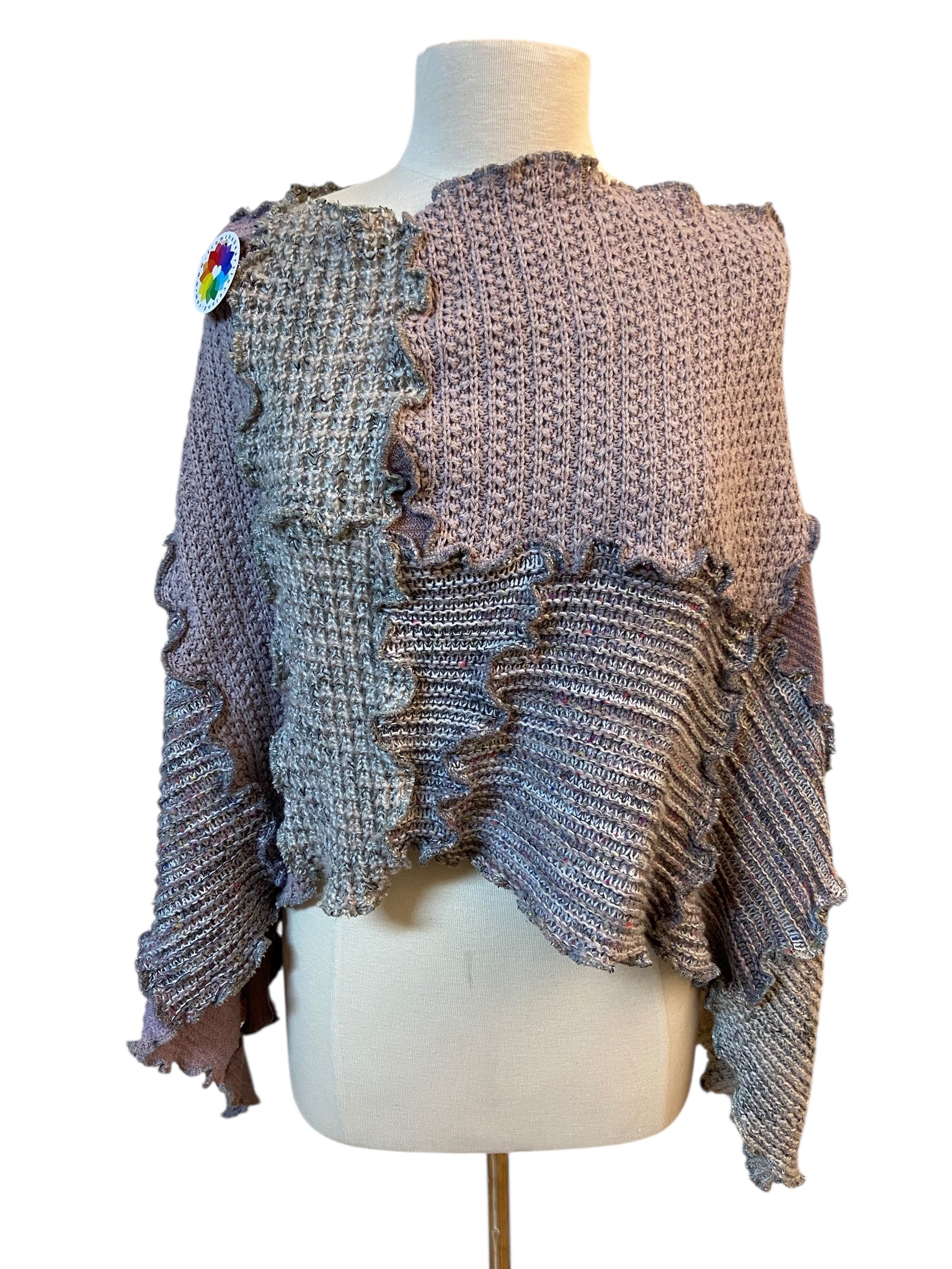 One Size Purple & Gray Patchwork Poncho image 3
