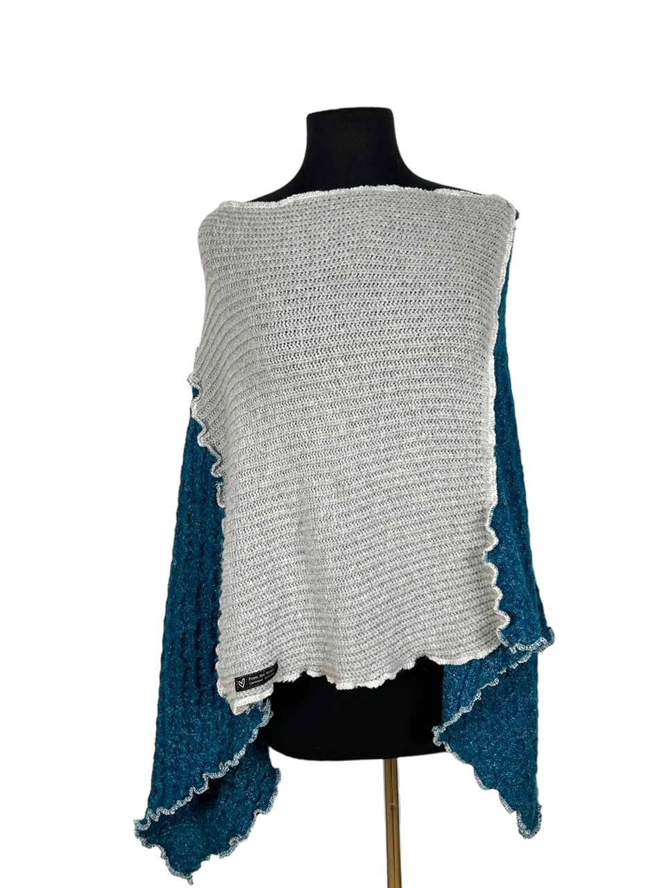 Elegant Light Gray and Teal Sweater Poncho image 5
