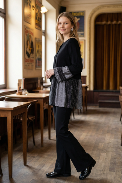 Size 1X Black & Silver Patchwork Cardigan image 0