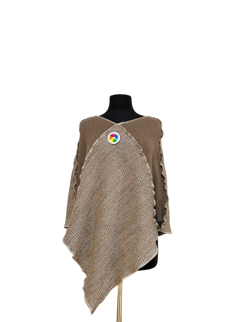 One Size Tan Poncho with Silver Accents image 3