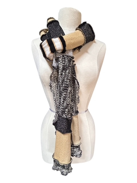 Sparkly Gold and Black Upcycled Patchwork Sweater Scarf image 3