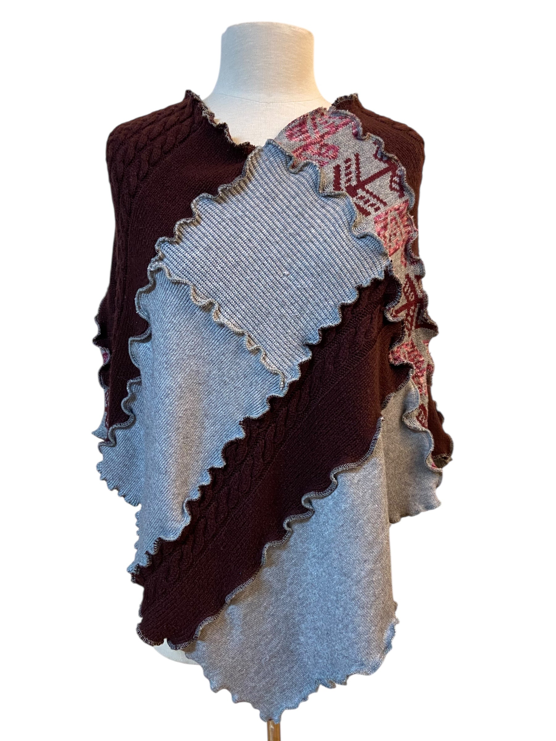 One Size Maroon Grey Poncho image 1