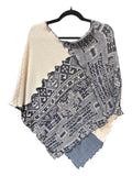 One Size Upcyled Patchwork Blue Poncho with Aztec Print and Pockets image 0